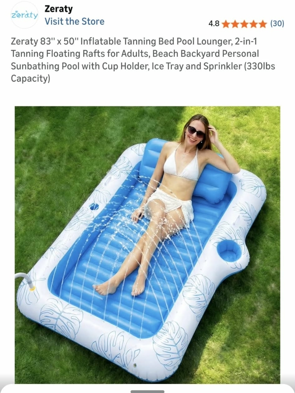 Inflatable Blue & White Sun Lounger with Cup Holder